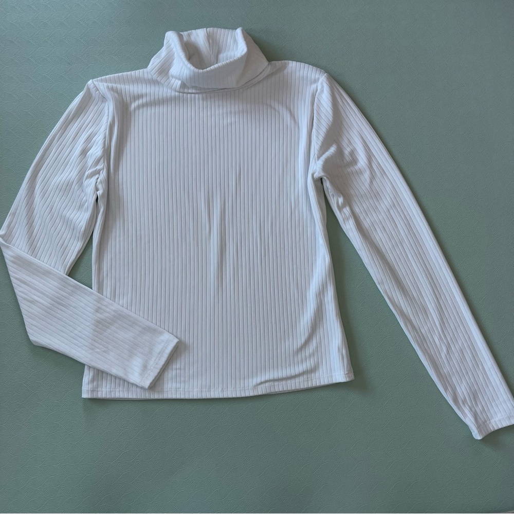 Derek Heart White Ribbed Turtleneck Knit Top Sz M